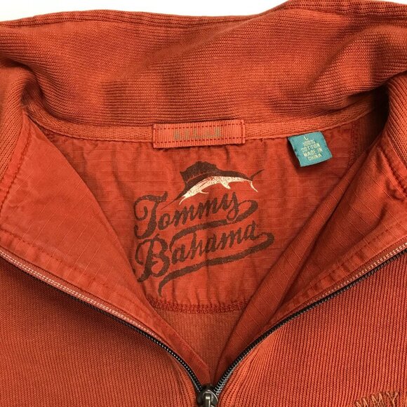Tommy Bahama Men Zip Orange Cotton Large Pullover - Picture 4 of 5